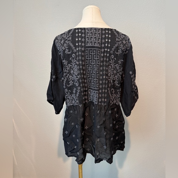 Johnny Was Black and Gray Embroidered Blouse - Picture 3 of 6